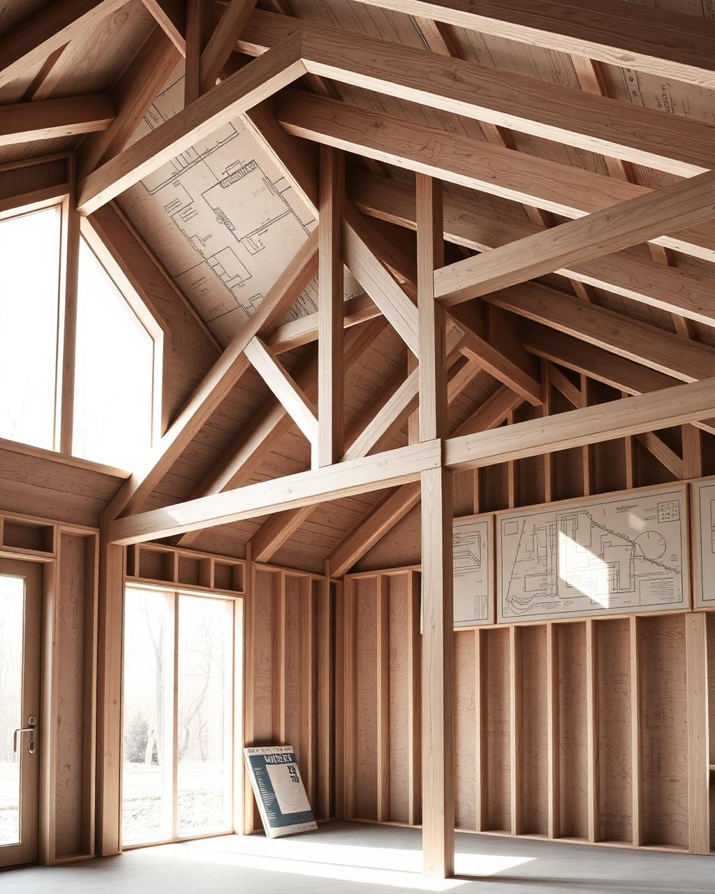 New-construction house framed and under way on a residential lot