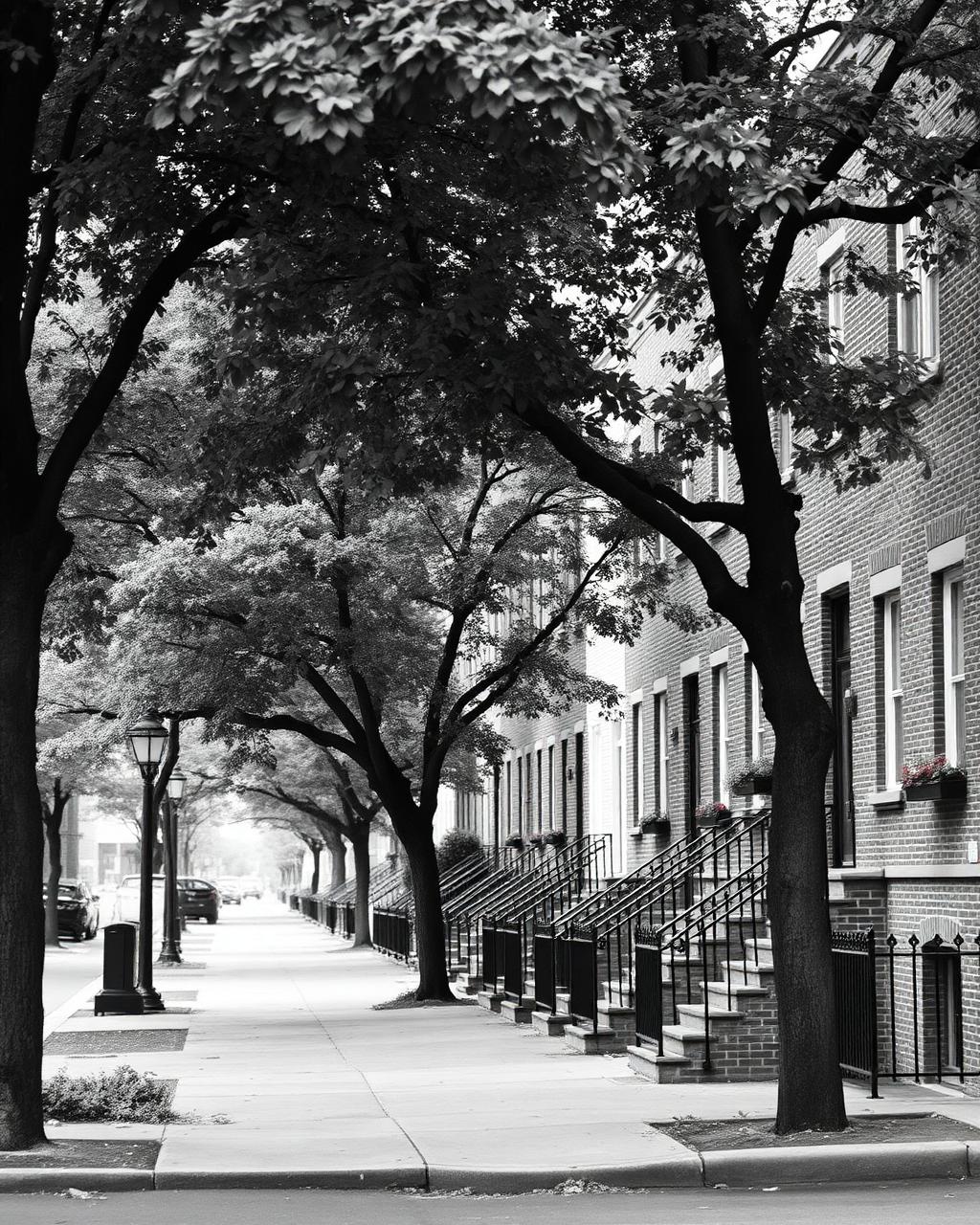 Row of rental townhomes on a quiet residential street